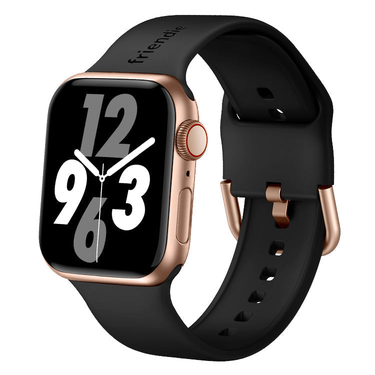 Silicone Band in Black with Gold Modern Buckle - The Byron Large - Compatible with Apple Watch 42mm to 45mm